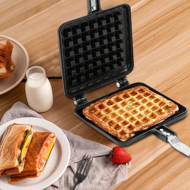 Stove Top Waffle Maker Iron Die-Cast Slice Non Stick Waffle Bakeware Pan