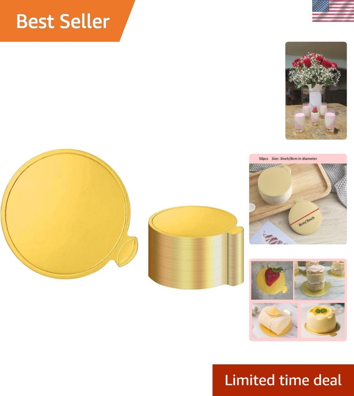 3.15 Inch Mini Round Golden Cake Boards 50pcs Mousse Cupcake Base Paper Plate...