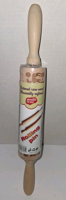 Rolling Pin Natural Wood Christmas Tree & Deer Embossed 14″ Long NEW