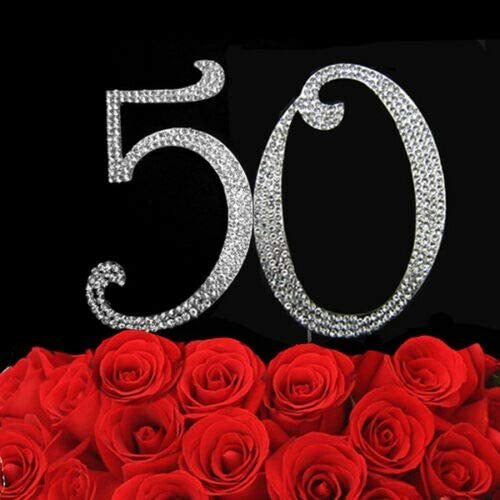 Silver 120mm / 12cm Rhinestone Number Cake Topper 50 Fifty Birthday Anniversary