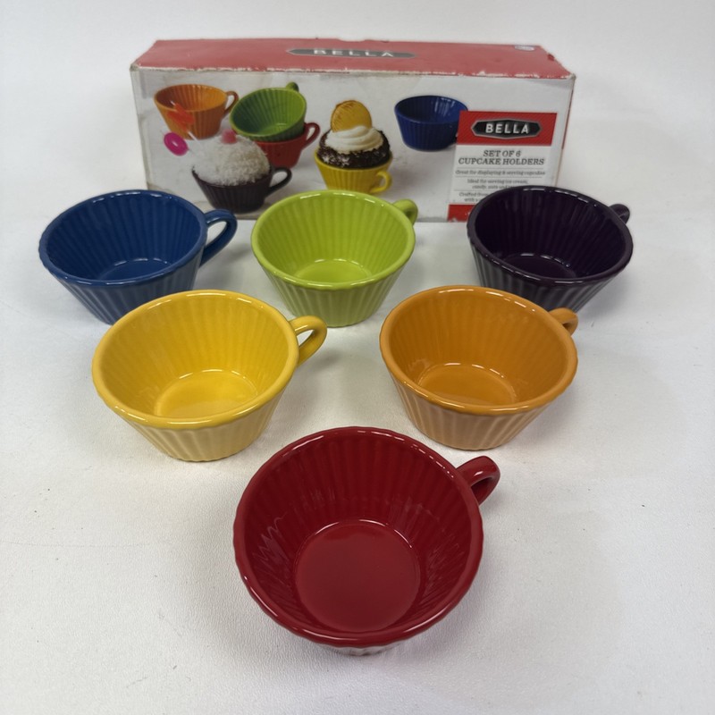 BELLA Set Of 6 Cupcake Holders, Ideal For Ice Cream, Candy. Colorful Stoneware