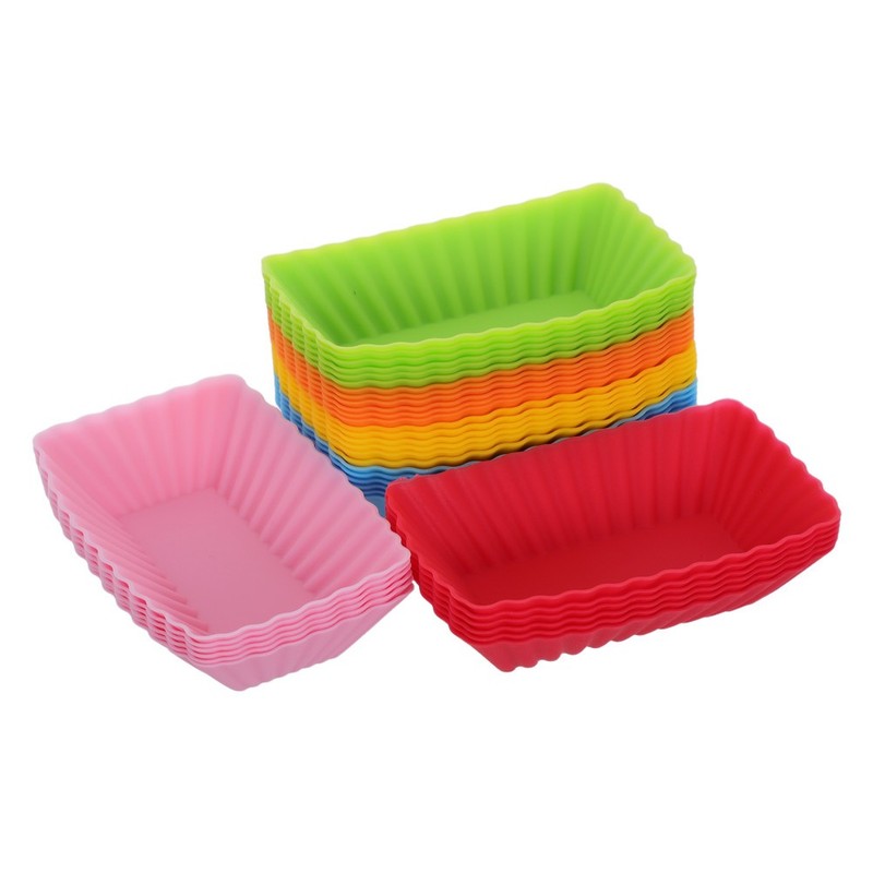 36 Pcs Silicone Muffin Cups Flexible Non Stick Rectangular Cake Molds For Baking