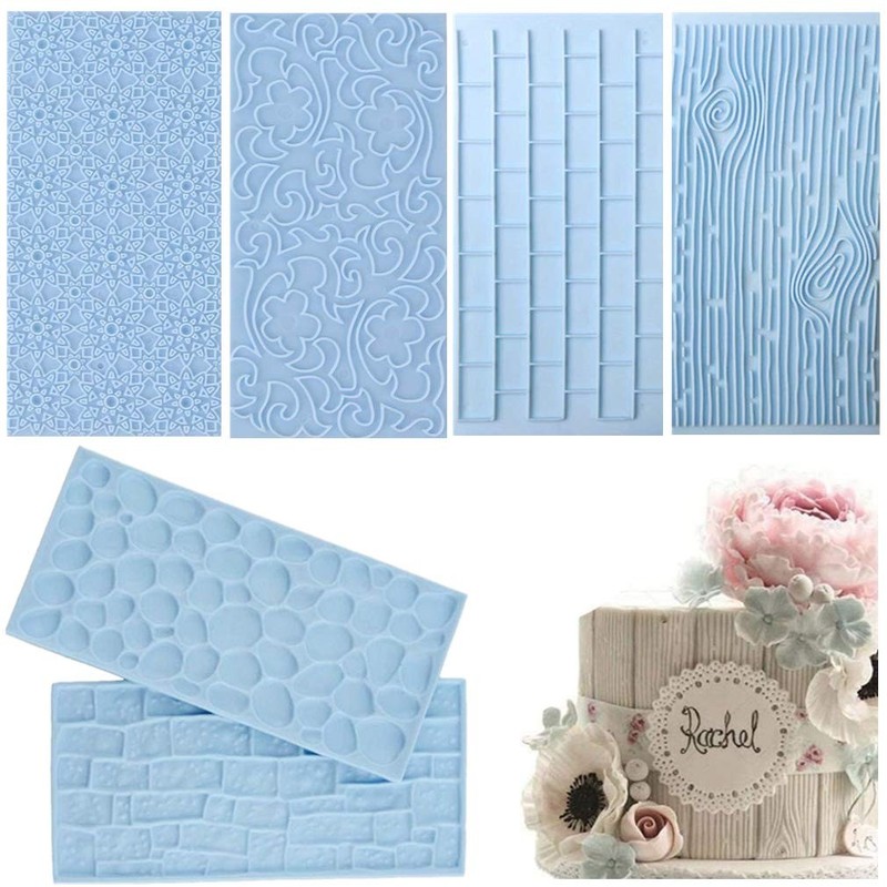 Fondant Texture Mats Wood Brick Stone Cake Embossing Molds 6 Pack