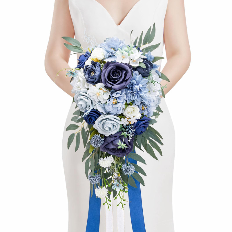 Serwalin 9.8 Inch Wedding Bouquets For Bride Bridesmaid Dusty Blue Bridal