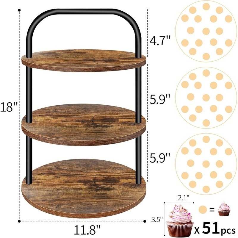 Rustic Tiered Dessert Stand Set Non-Stick Display Weddings Parties Events New gallery