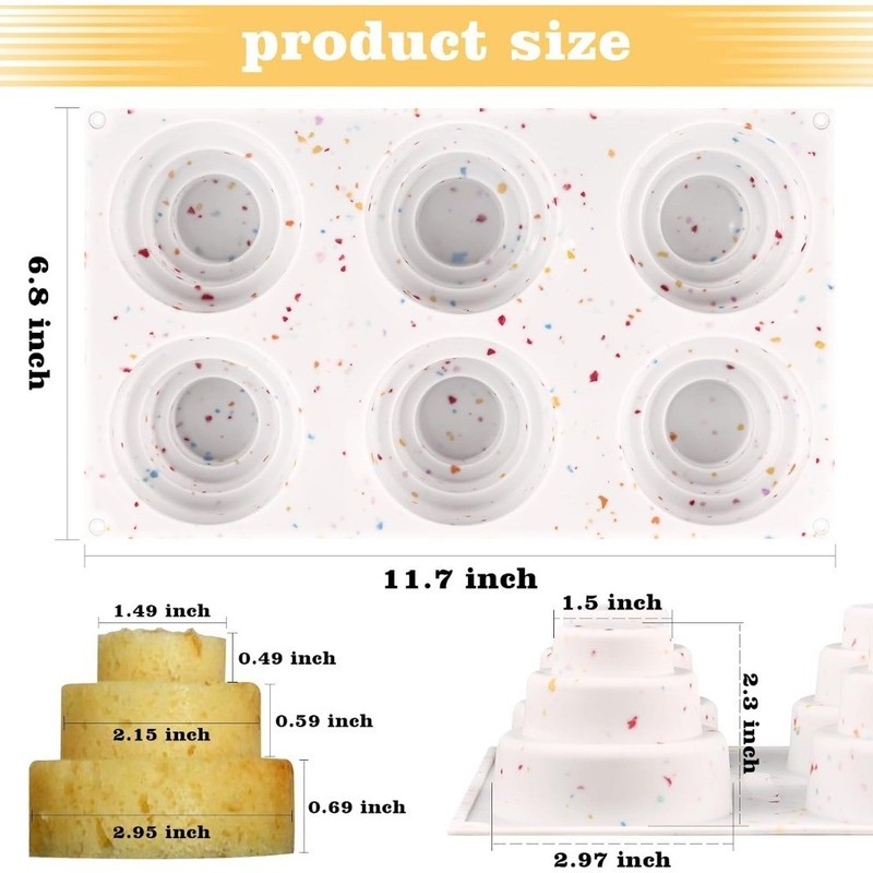 2 Pack 3 Tier Mini Cake Molds, 6 Cavity Silicone Cake Molds for Baking Cake gallery