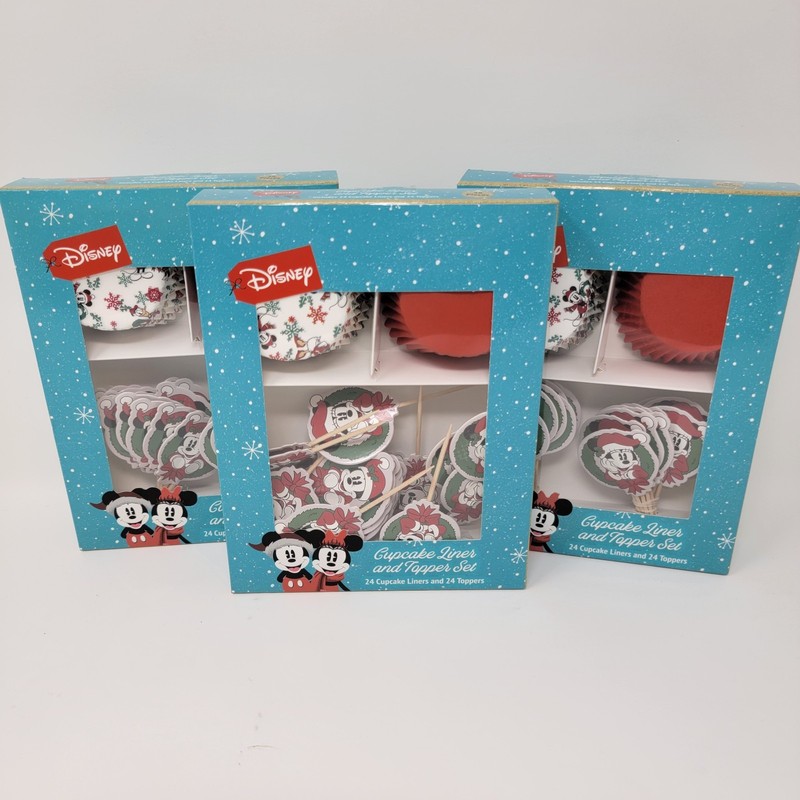 New! Disney Mickey Mouse Christmas Cupcake Liners & Toppers Set - 3 Packages gallery