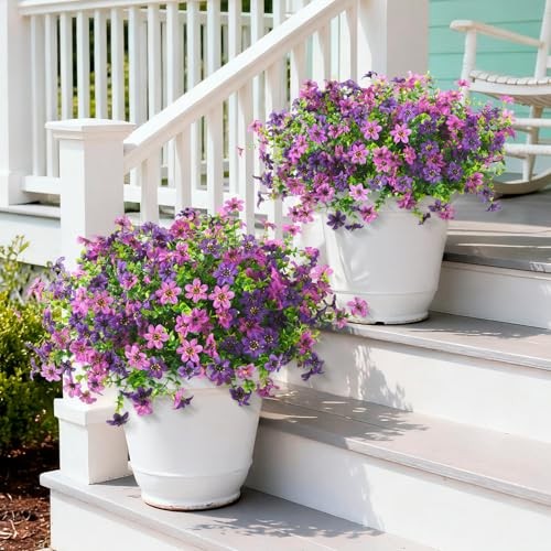 Artificial Flowers for Outdoors, 12 Bundles Multicolor Faux Silk Double Purple gallery