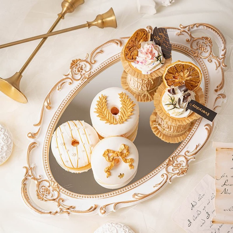 Sooyee Decorative Tray - White and Gold Mirror 14" x 9.8" x 1", gallery
