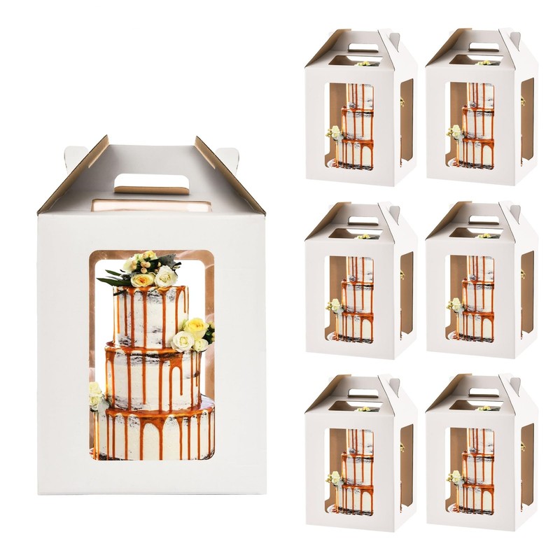 Cake Boxes with Window 12x12x14 Inch Tall Tiered Carrier White 6 Pack