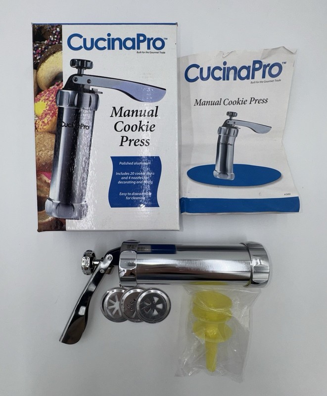 CucinaPro Manual Cookie Press #300 Aluminum Cookie Maker w/ Box & Instructions gallery