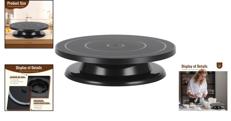 Compact 11-Inch Black Cake Spinner - Effortless Decorating and Crafting Tool gallery