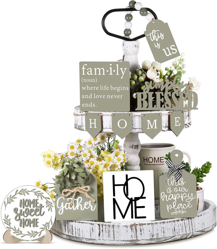 11 Pcs Farmhouse Tiered Tray Decorations Set Home Multiple Colors