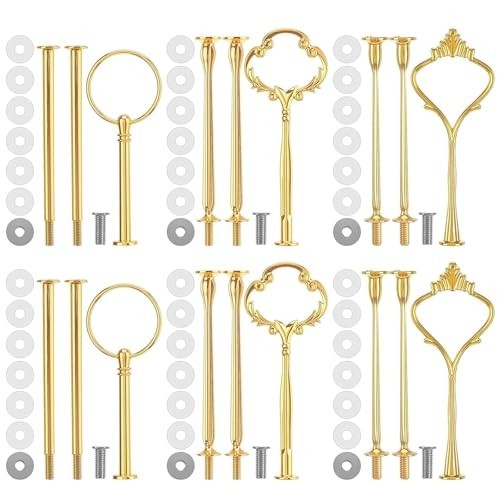 3-Tier Cake Stand Hardware Kit - 6 Sets for Stacking Wedding Party Decor, Gold gallery
