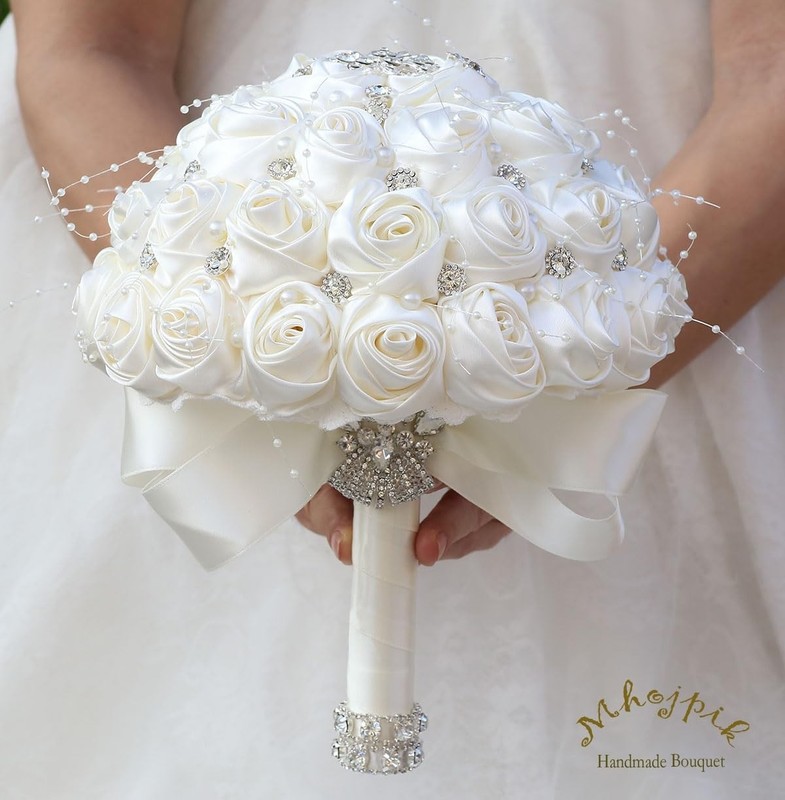Mhojpik Bridal Wedding Bouquet Round Bling Brooch Holding Bouquet Artificial gallery