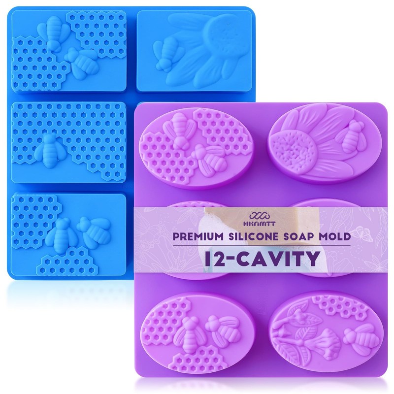 Silicone Bee Honeycomb Flower Oval Bar Molds, 6 Shapes 12 Cavities for Candy ...