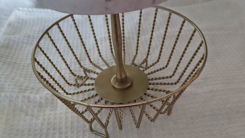 Vintage Marble Gold Tone Wire Fruit Basket Stand Ring Handle 13.5" gallery