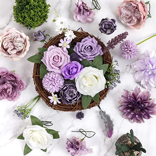 Artificial Flowers Combo Silk Mix Peony Rose Hydrangea Fake Flowers Purple gallery