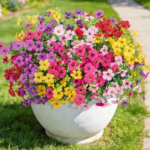 Artificial Flowers for Outdoors, UV Resistant Silk Fake Daisy Multi Color
