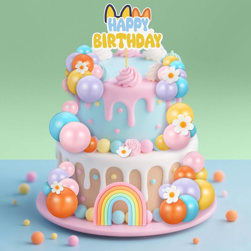 38 Pcs Rainbow Cake Topper with Daisy Balls Cake Topper, Pastel Cupcake Toppers gallery