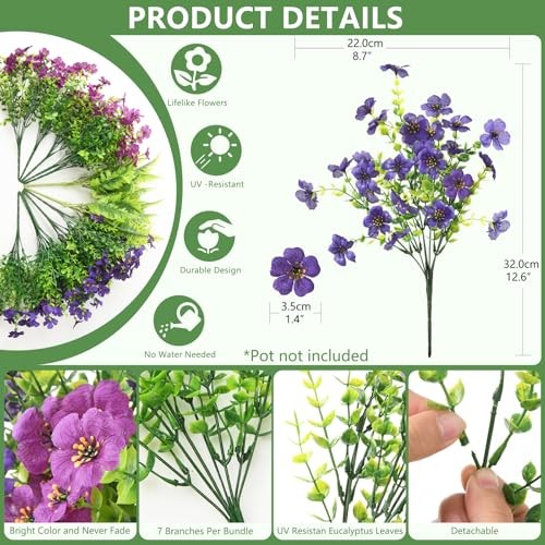 Artificial Flowers for Outdoors, 12 Bundles Purple Light/Deep Purple and Fern gallery