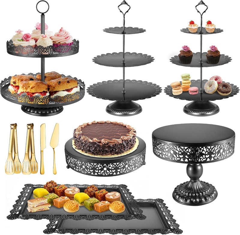 Black Cake Stand Dessert Table Display Sets Metal Tiered Cupcake Holder Food