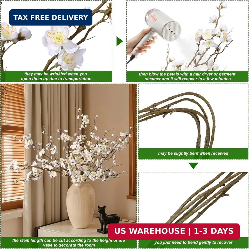 florisso 6 PCS Artificial Cherry Blossom Branches Spring Indoor Decoration, Faux gallery