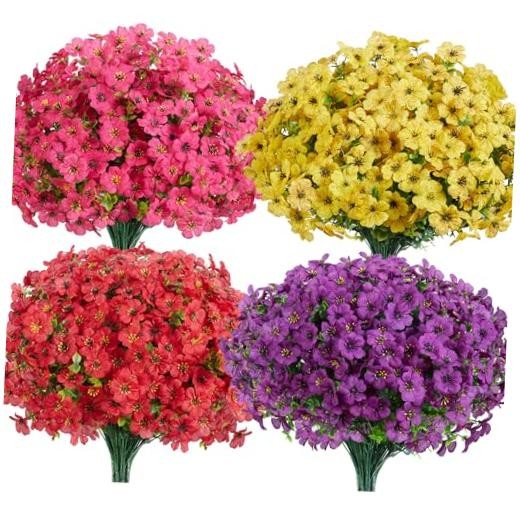 for Outdoors Bundles UV Resistant Fake 12 Artificial Flowers Mixed 4 Colors