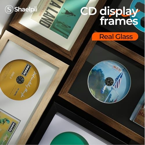 CD Display Frame with Real Glass, Signed Music Disc Wooden Case for Black-black gallery