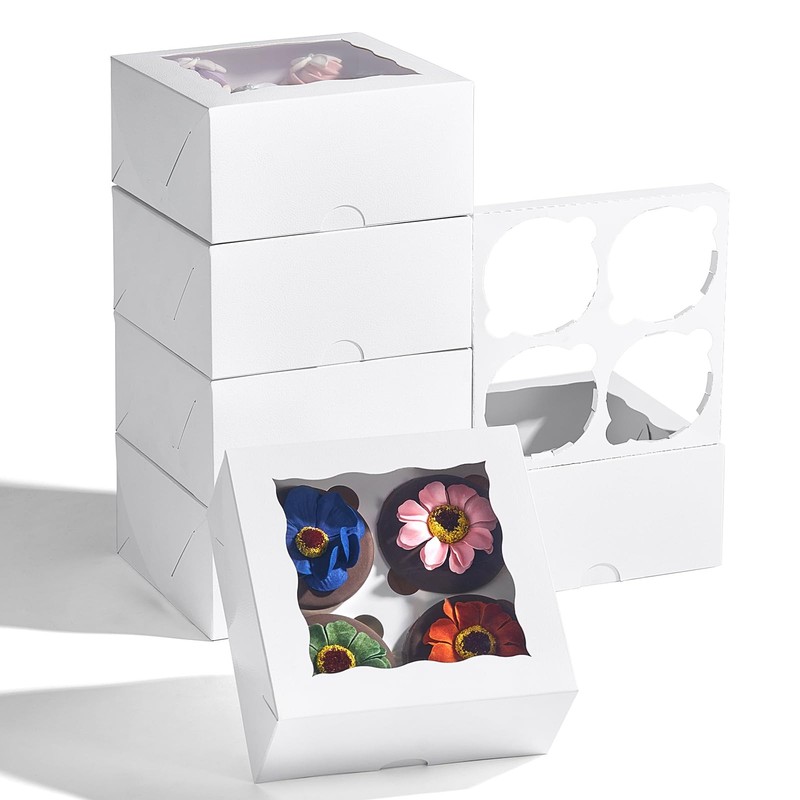 6.2×6.2×3 Inches Cupcake Boxes 20 Pack with Window & 4 Cavity Insert – Versat…