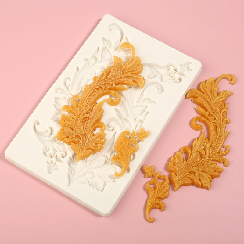 1 Pcs Large Baroque Feather Silicone Mold, Scroll Embossed Cake Decoration Fonda gallery