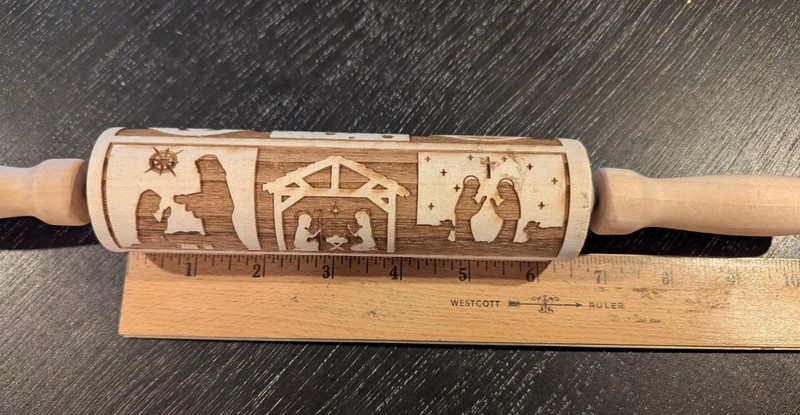 Engraving Embossing Wood Rolling Pin Christmas Nativity 9 Scenes 13.75"x 1.75" gallery
