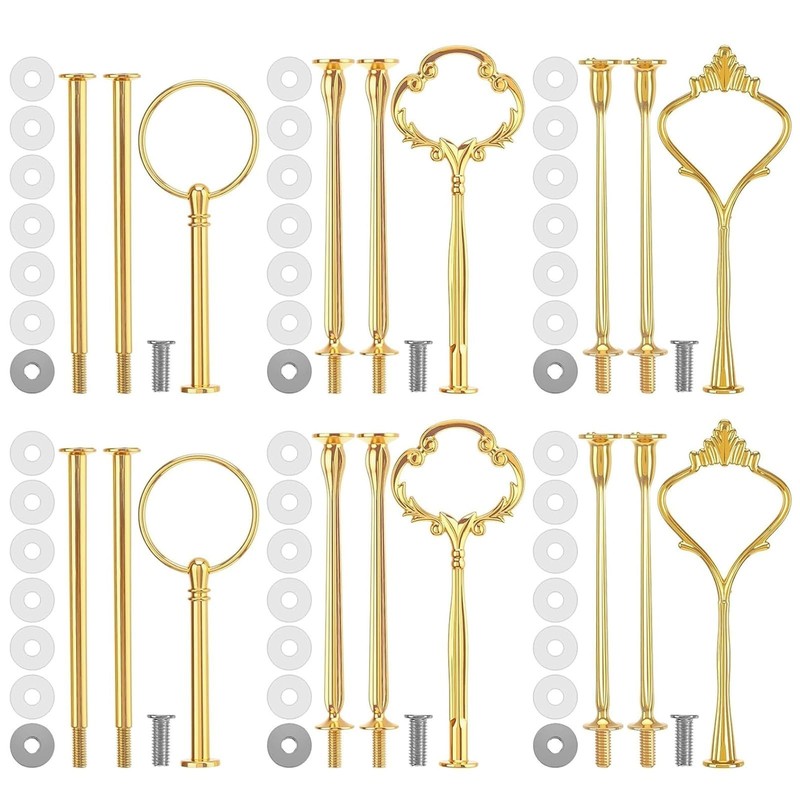 3-Tier Cake Stand Hardware Kit - 6 Sets for Stacking Wedding Party Decor, Gold gallery