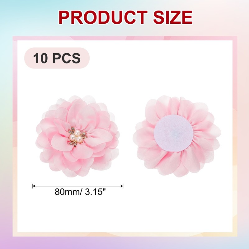 10Pcs 3.15 Inch Rhinestone Chiffon Flower Fabric Appliques Pink gallery