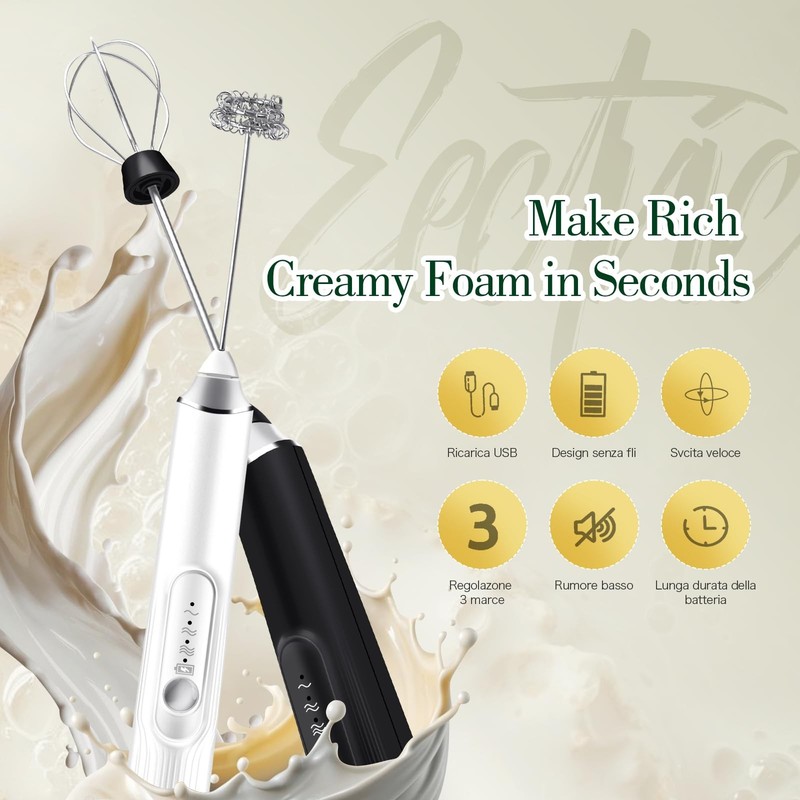 Milk Frother Hand Mixer, Rechargeable Electric Whisk, Cordless Handheld Foam ... gallery