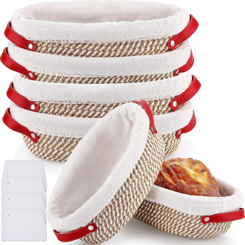 joy 4 Pcs 10 Inch Cotton Rope Banneton Bread Proofing Basket Set Oval