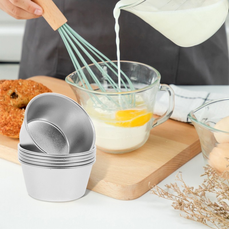 6PCS Round Non-stick Pudding Cups Heat Resistant Pudding Baking Cups (Silver) gallery