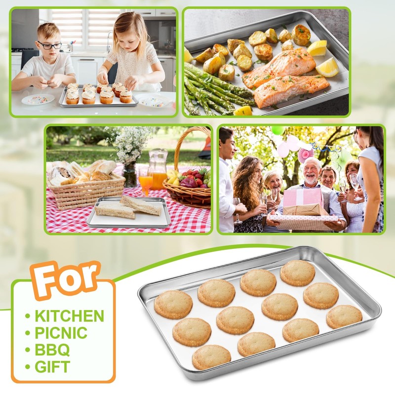 CEKEE 4-Pc Stainless Steel Baking Sheet Set, Cookie Pan Tray, Rust-Free, 16x12" gallery