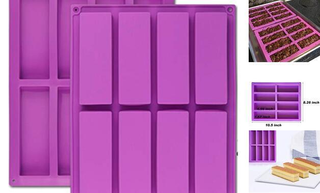 (2 Pcs 8 Cavity Large Rectangle Granola Bar Silicone 2PCS 8 bar mold