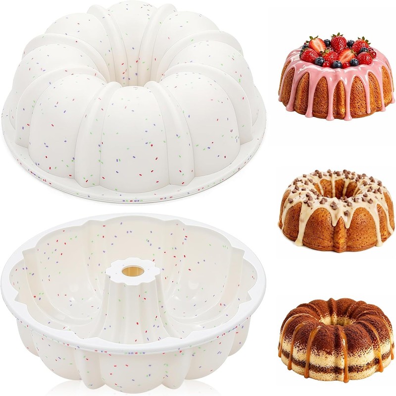 9.6″ Silicone Fluted Tube Cake Pans with Metal Reinforced Frame, 2 Packs Pound