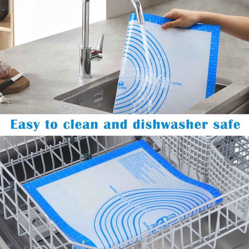 Nonstick Silicone Pastry Baking Mat Large with Measurements 24"L x 16"W, Blue gallery