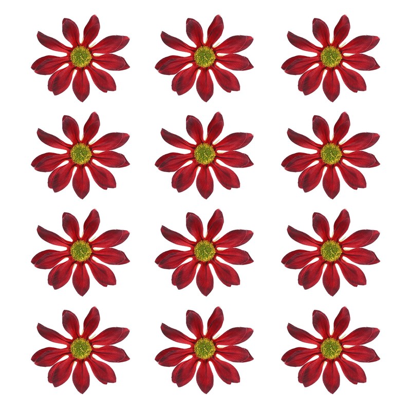 12 Pcs Artificial Daisies Flower Heads, Fake Chrysanthemum Heads, Red