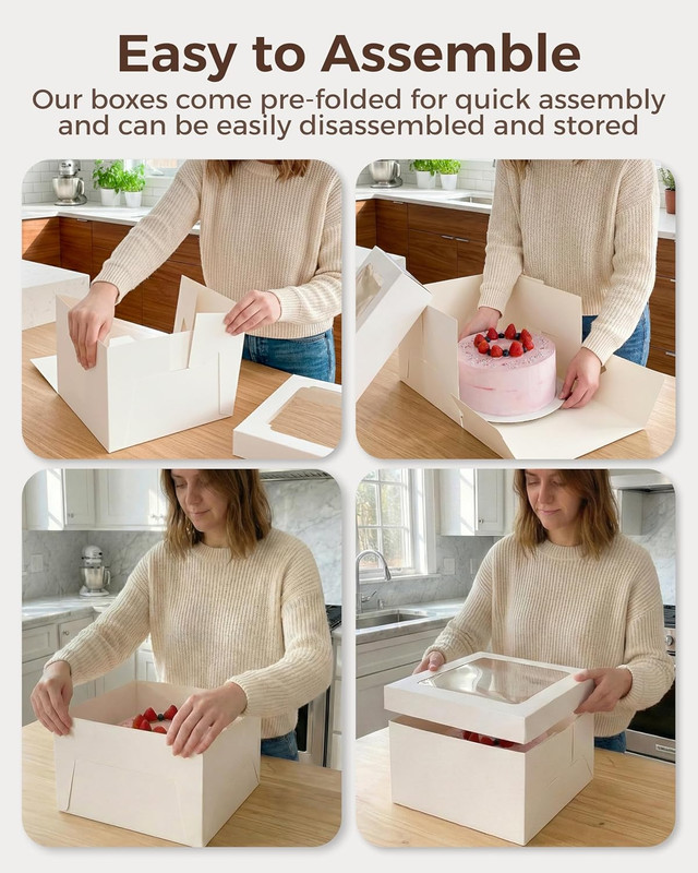 10x10x8 Bulk 15 Pcs Tall Multi-Layer Cake Boxes 10 Inch with Window Clear Bakery gallery