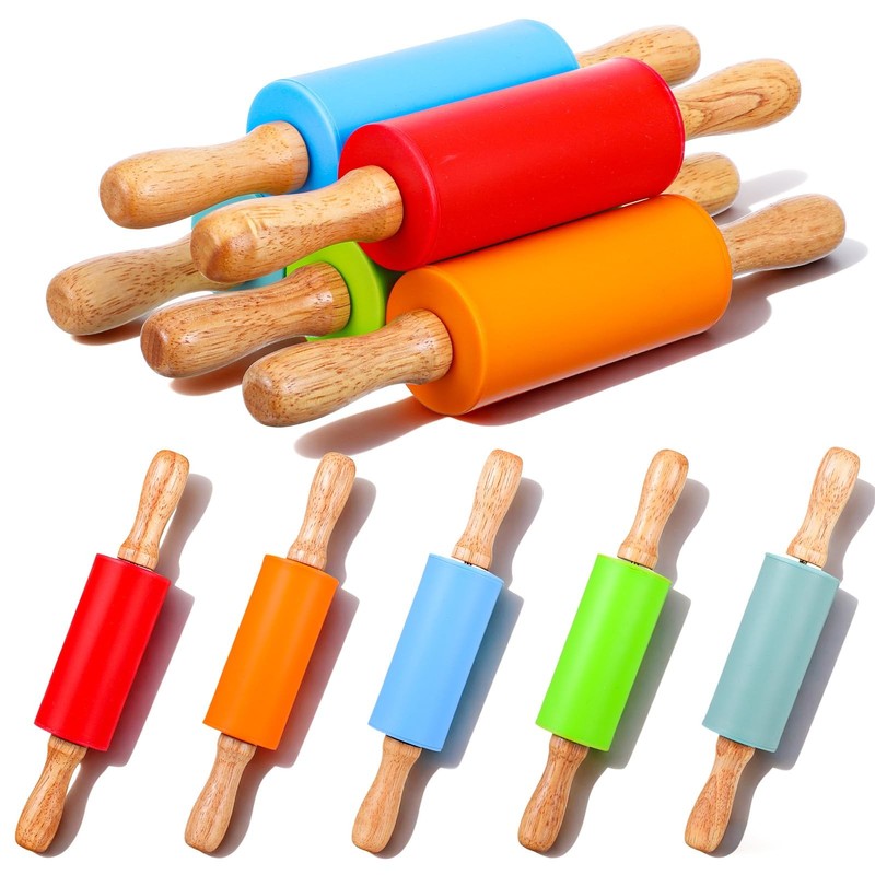 10Pcs 9 Inch Mini Rolling Pins, Non-Stick Silicone Rolling Pins with Wooden H…