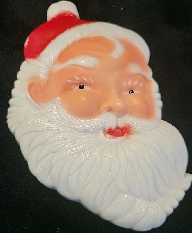 VTG Flat Plastic Cake Topper Santa Claus Face Plaque 5" x 3.25