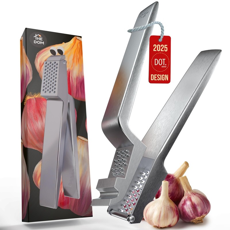 No Peeling Required, 100% Stainless Steel Garlic Press – Large, Silver