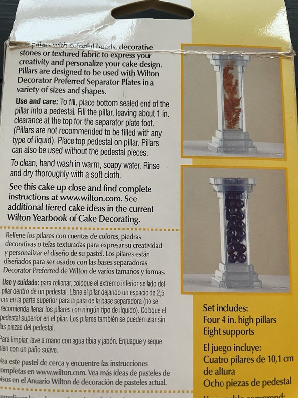NEW-Wilton Fillable Pillar 4 Piece Set 4in 303-801 Cake Decoration Clear gallery