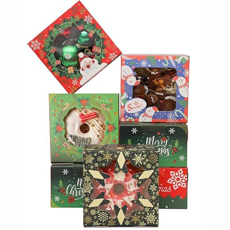 Christmas Bakery Boxes with Window 52pcs 4x4x2.5 Mini Cookie Boxes Macaron Bo…
