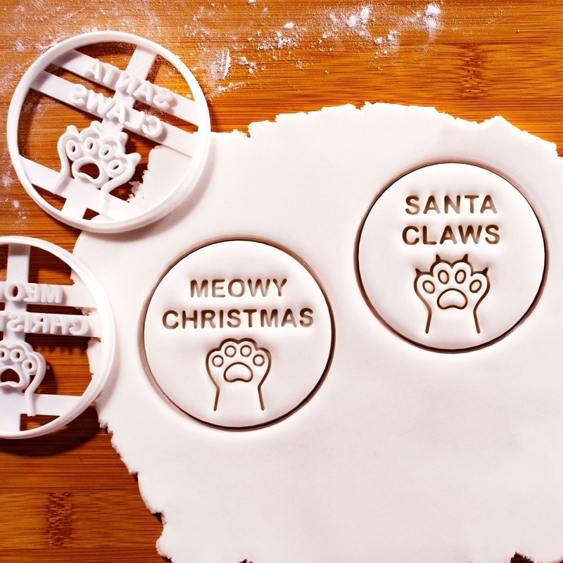 Meowy Christmas & Santa Claws Cookie Cutters – cat treats kitty kitten paw adopt