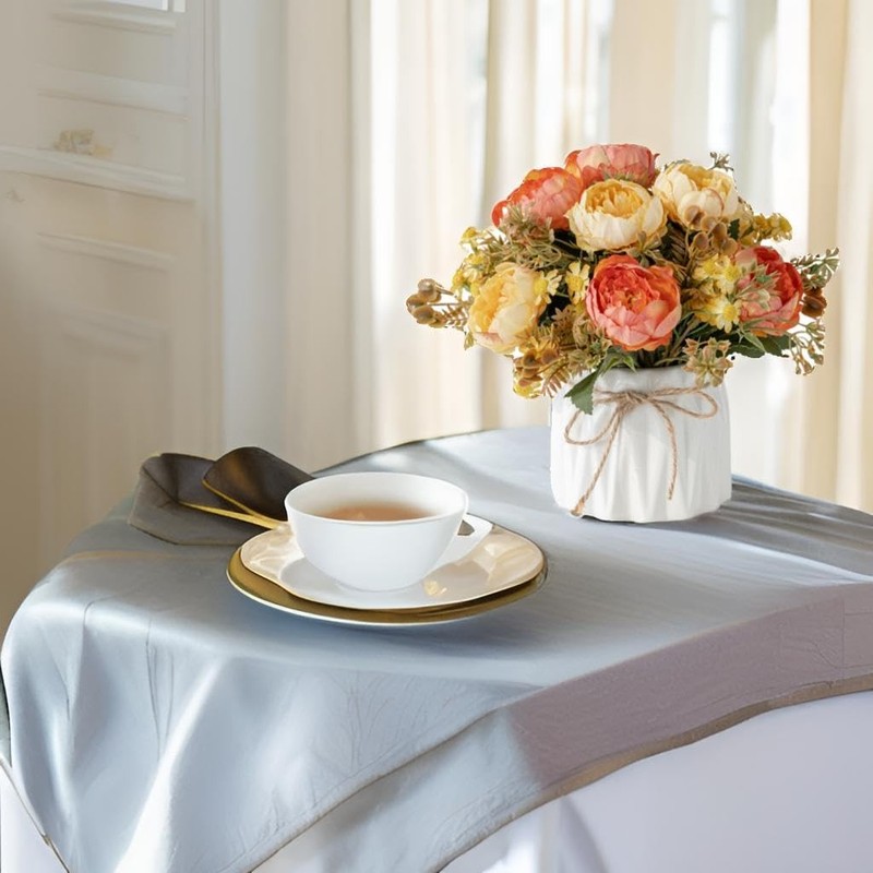 Hbluefat Faux Flowers Vaseartificial Silk Flowers In Ceramic Vasesmall Fake gallery